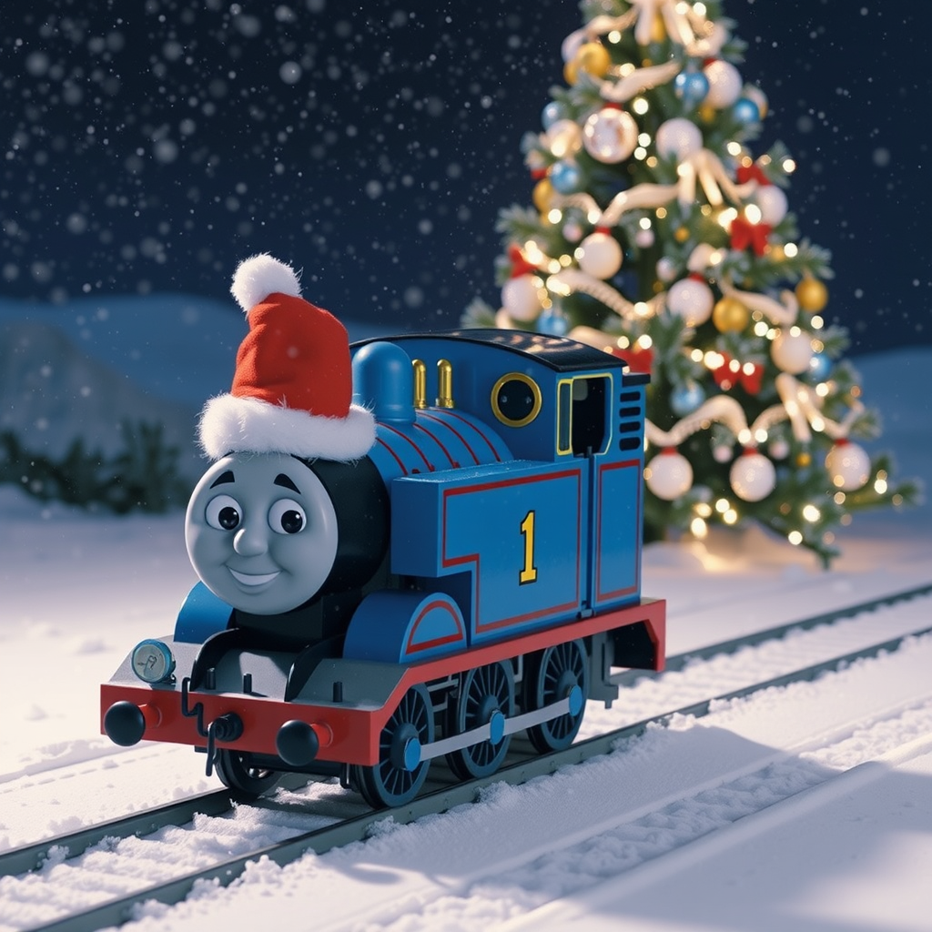 smiling thomas tank engine santa hat