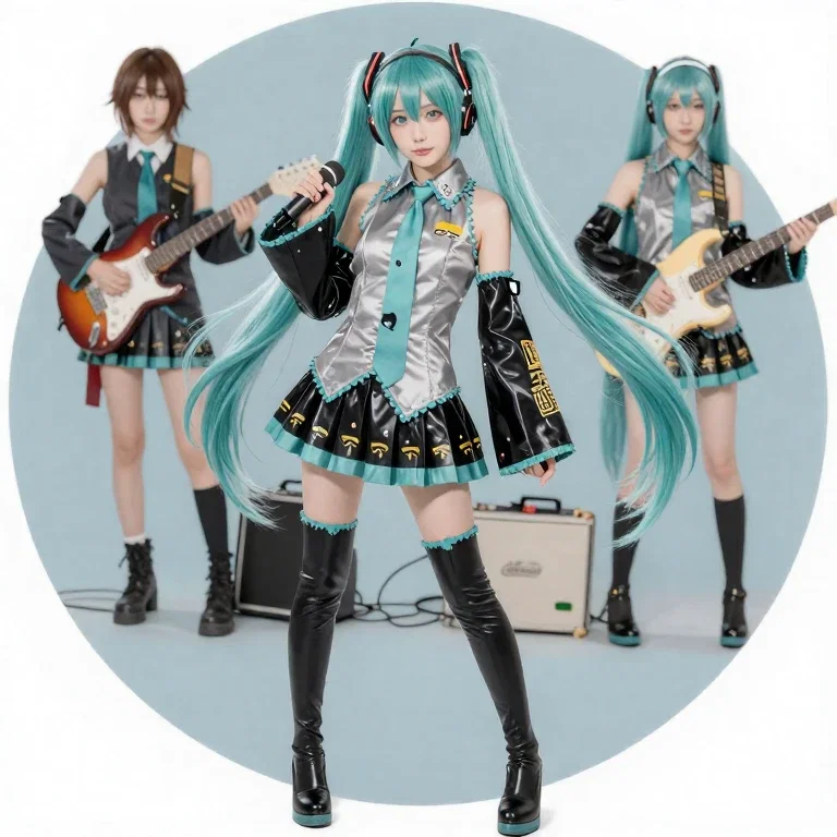 hatsune miku band cosplay playing guitar