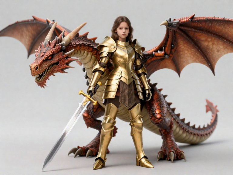 teenage girl with dragon and sword