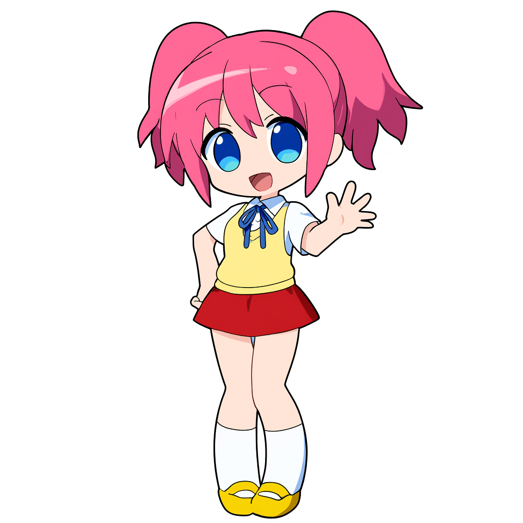 anime schoolgirl pink twintails blue eyes waving
