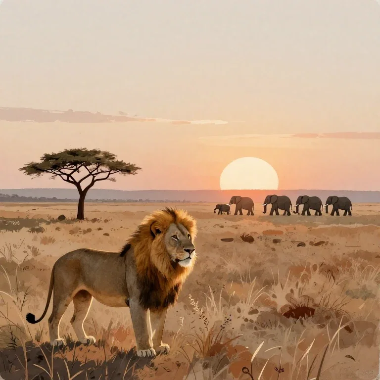 majestic lion silhouetted sunset savannah