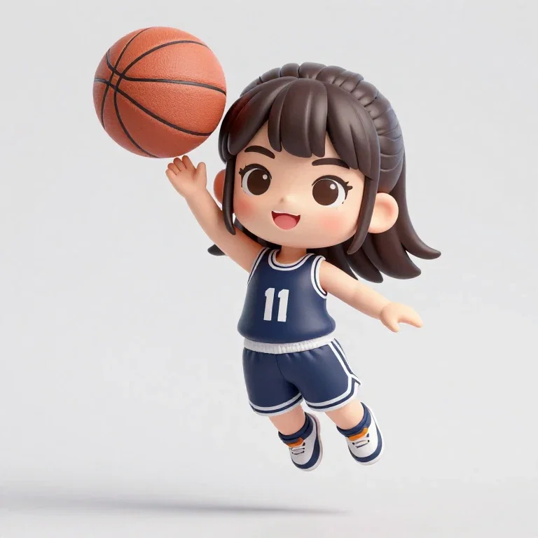 mischievous brunette chibi basketball player dunking
