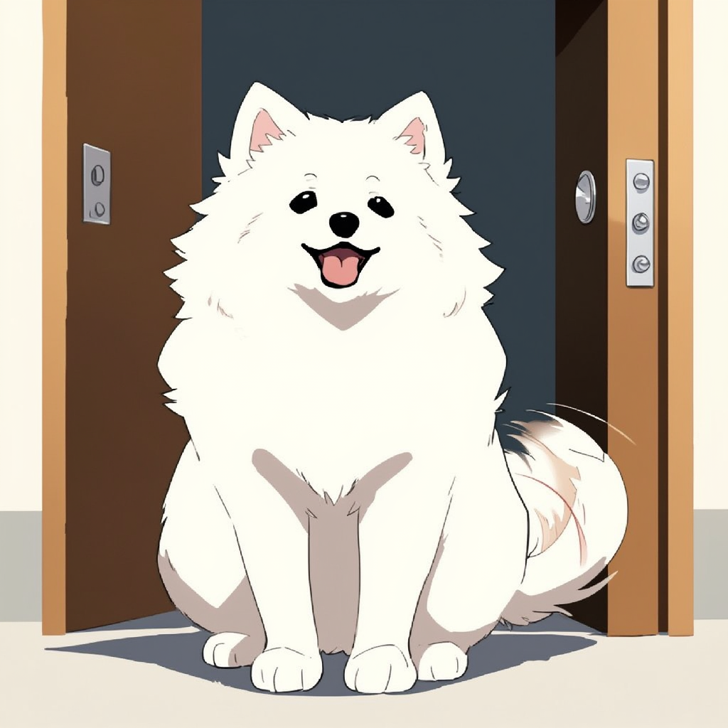 happy samoyed wagging tail anime style