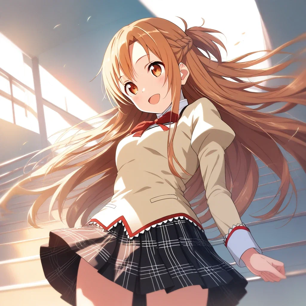 asuna sao school uniform stairs wind