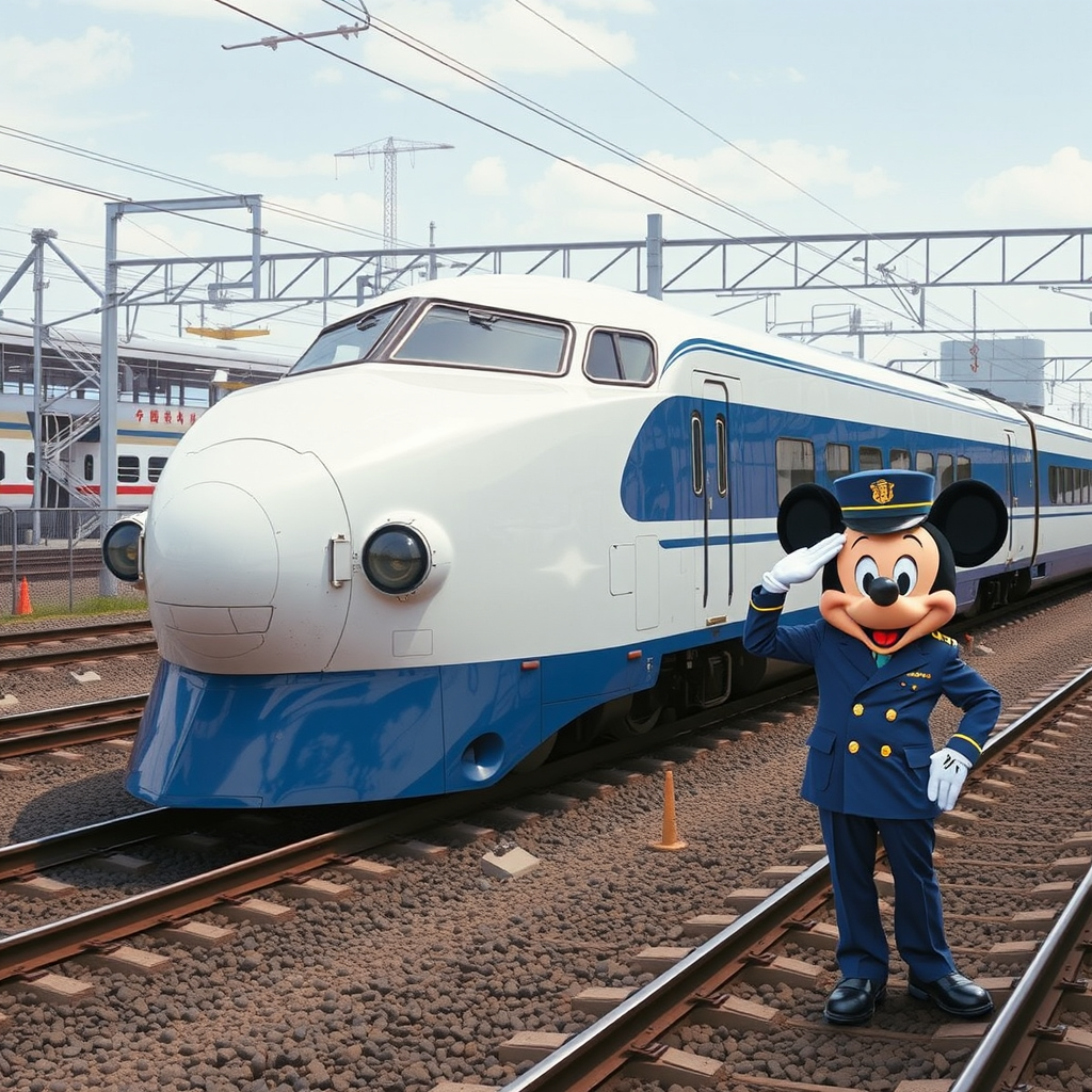 shinkansen mickey mouse conductor railway depot