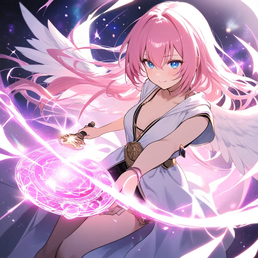 pink haired luka bikini robe fantasy wand