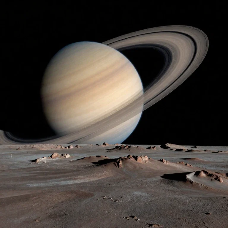 saturn rising over satellite mountains