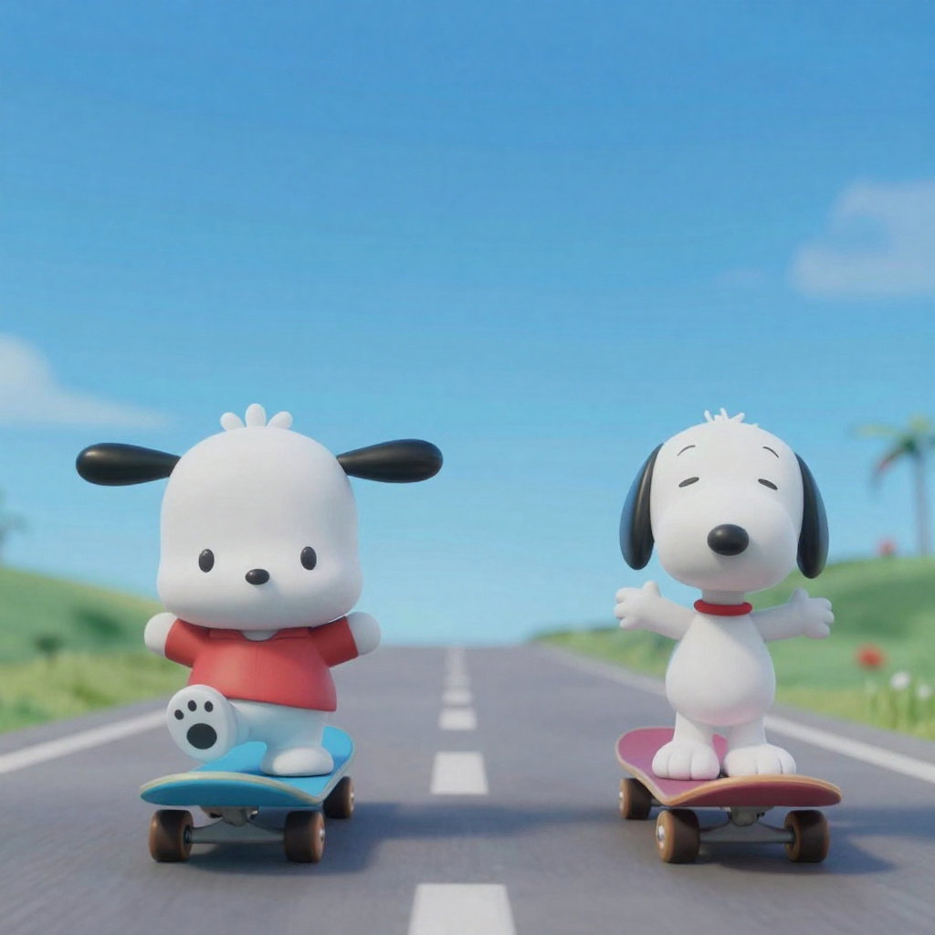 pochacco snoopy skateboard california sunny vibrant