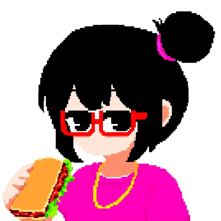 anime girl with black hair red glasses