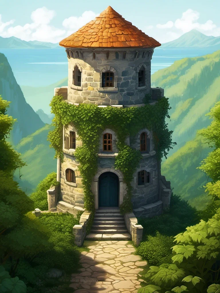 fantasy illustration of a slender stone tower