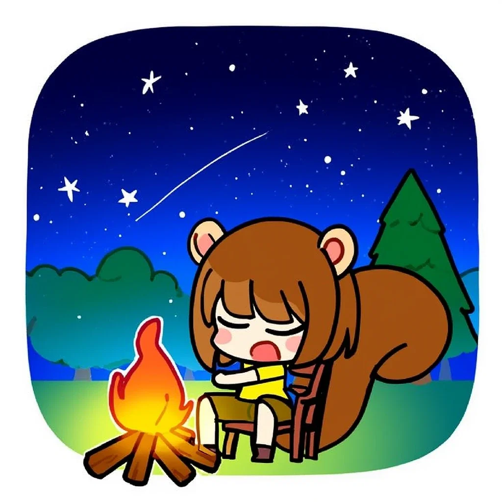 starry night brown squirrel chibi camp fire