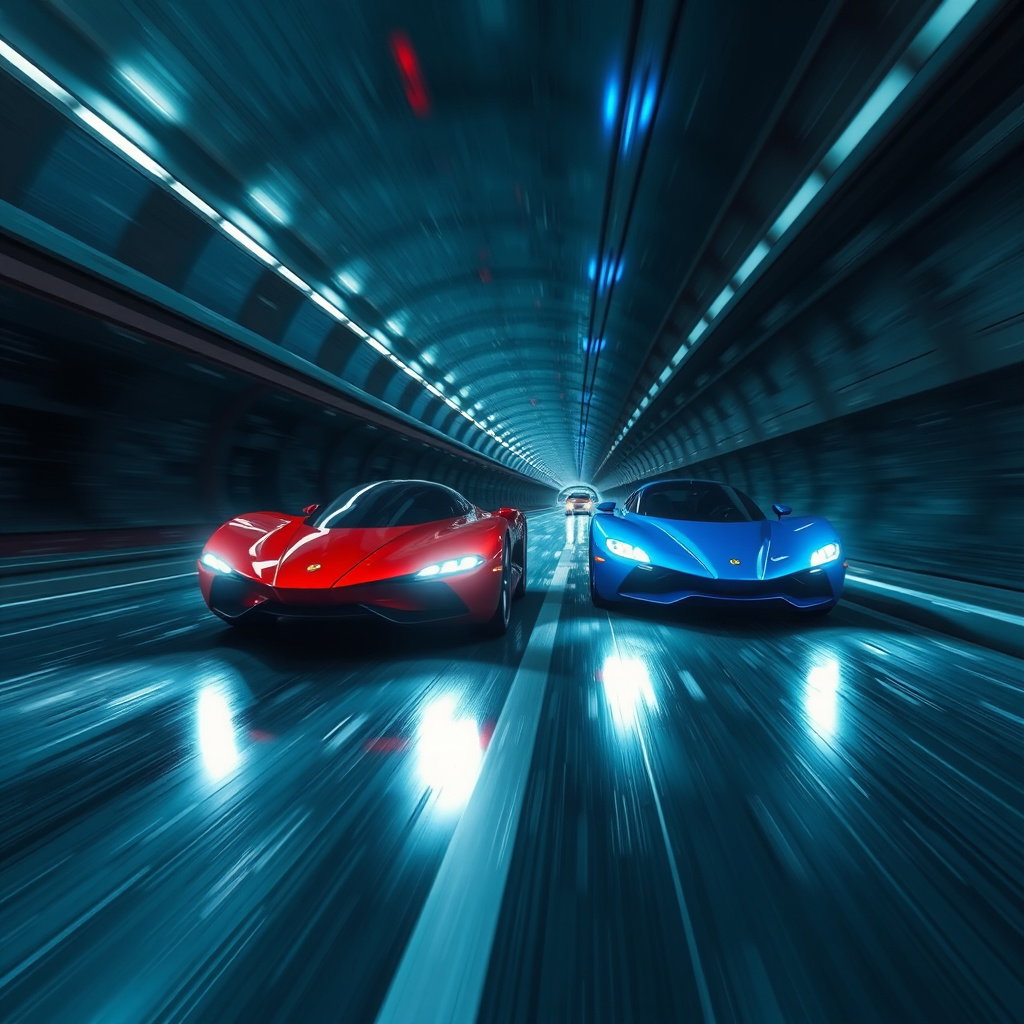 red spaceship solar car racing blue underwater