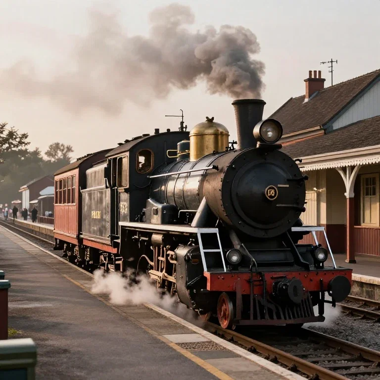 vintage train steam rural station nostalgic