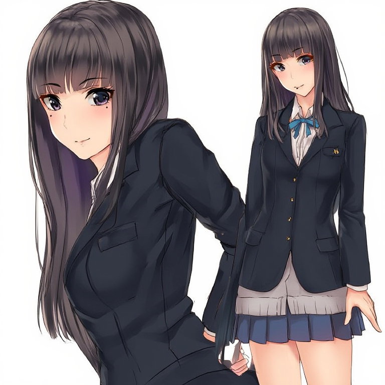 anime high school girl with bangs long hair beauty mark