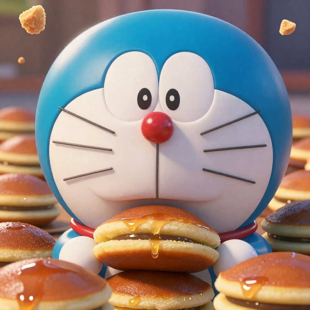 pixar doraemon focused on dorayaki close up