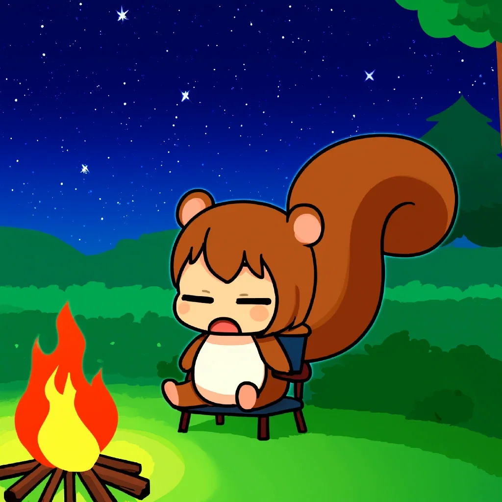 starry night brown squirrel chibi camp fire