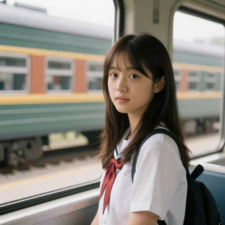 cute beautiful girl train