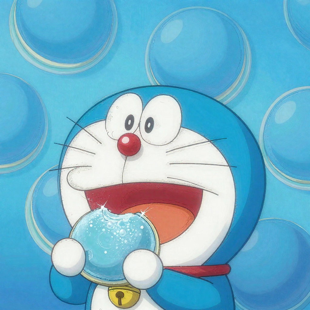 doraemon eats blue dorayaki in ghibli style
