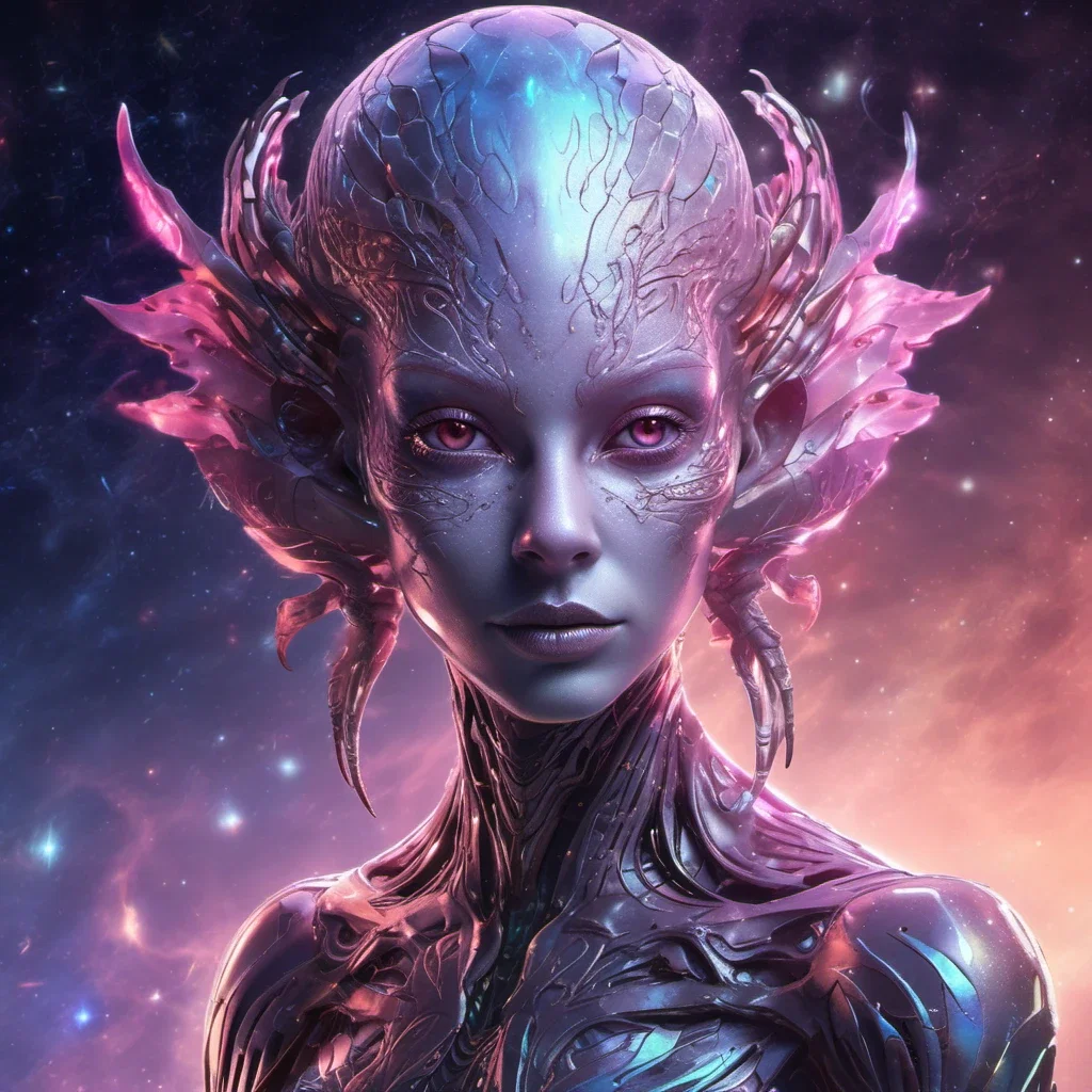 fantasy art iridescent alien female bust portrait