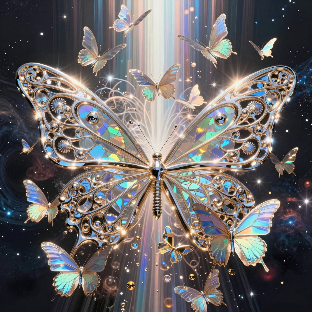 art nouveau butterflies morphing wings god rays