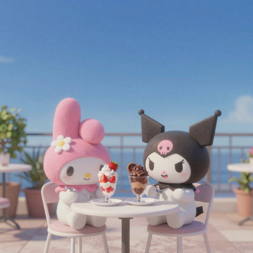 pixar style melody kuromi sharing parfaits