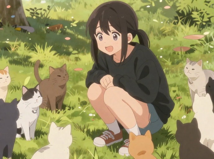 high school girls with cats in park