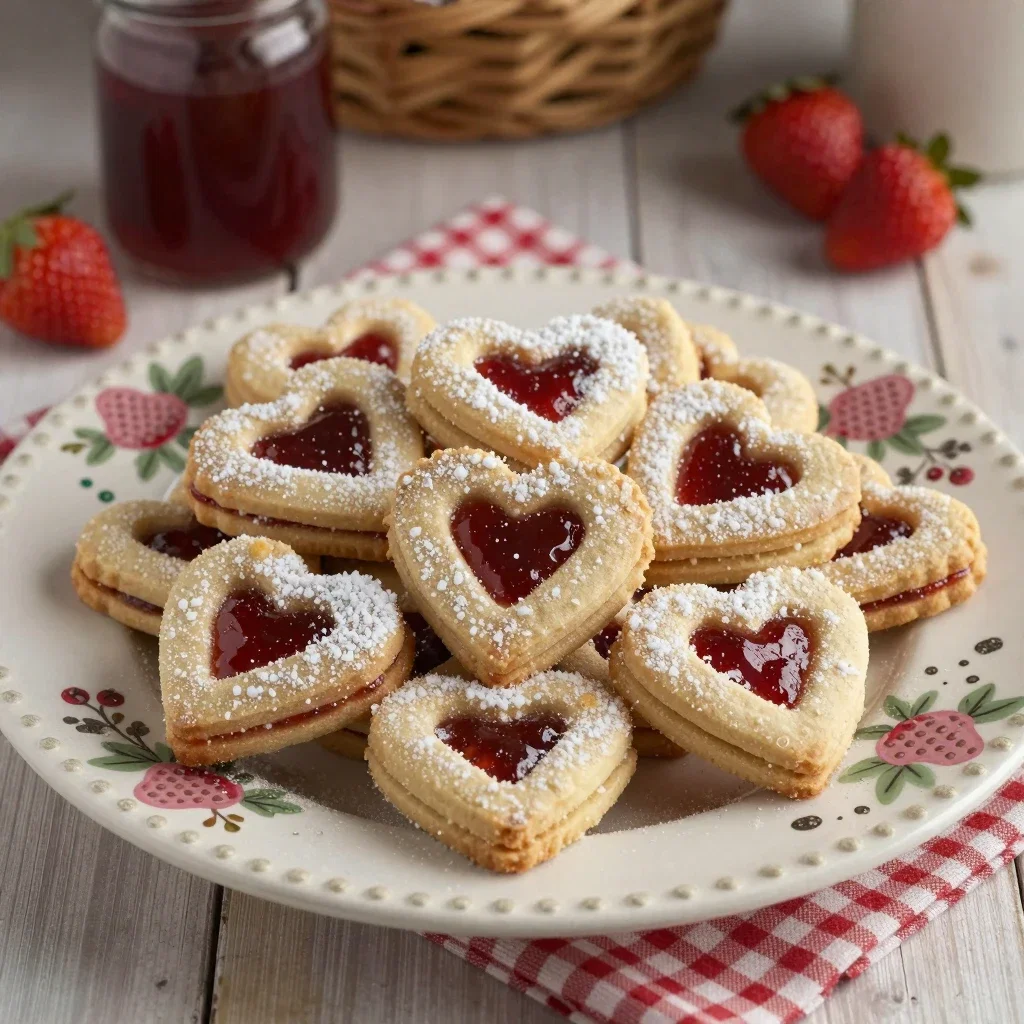 heart shaped strawberry jam cookies