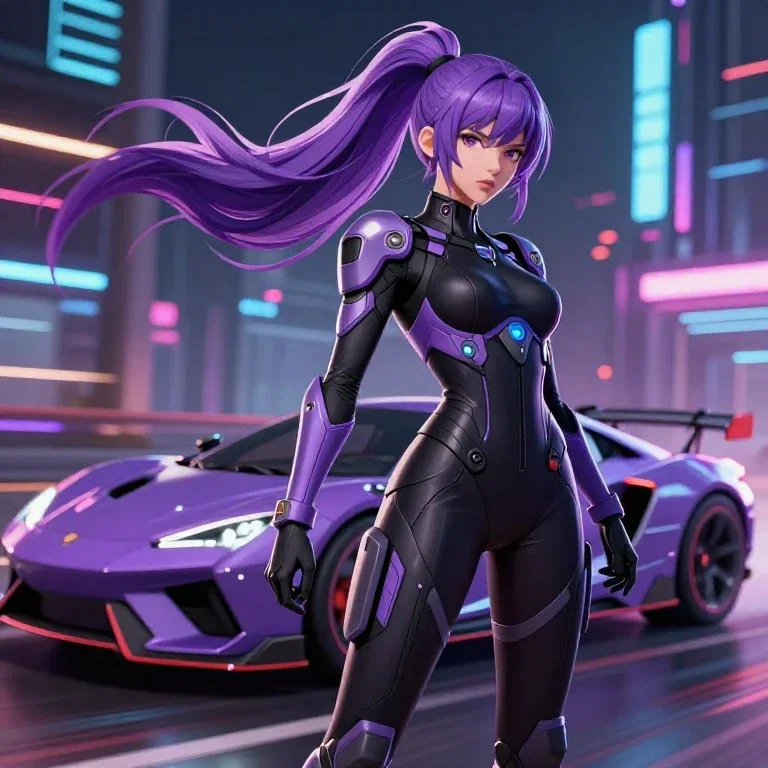 futuristic female racer neon streets anime style