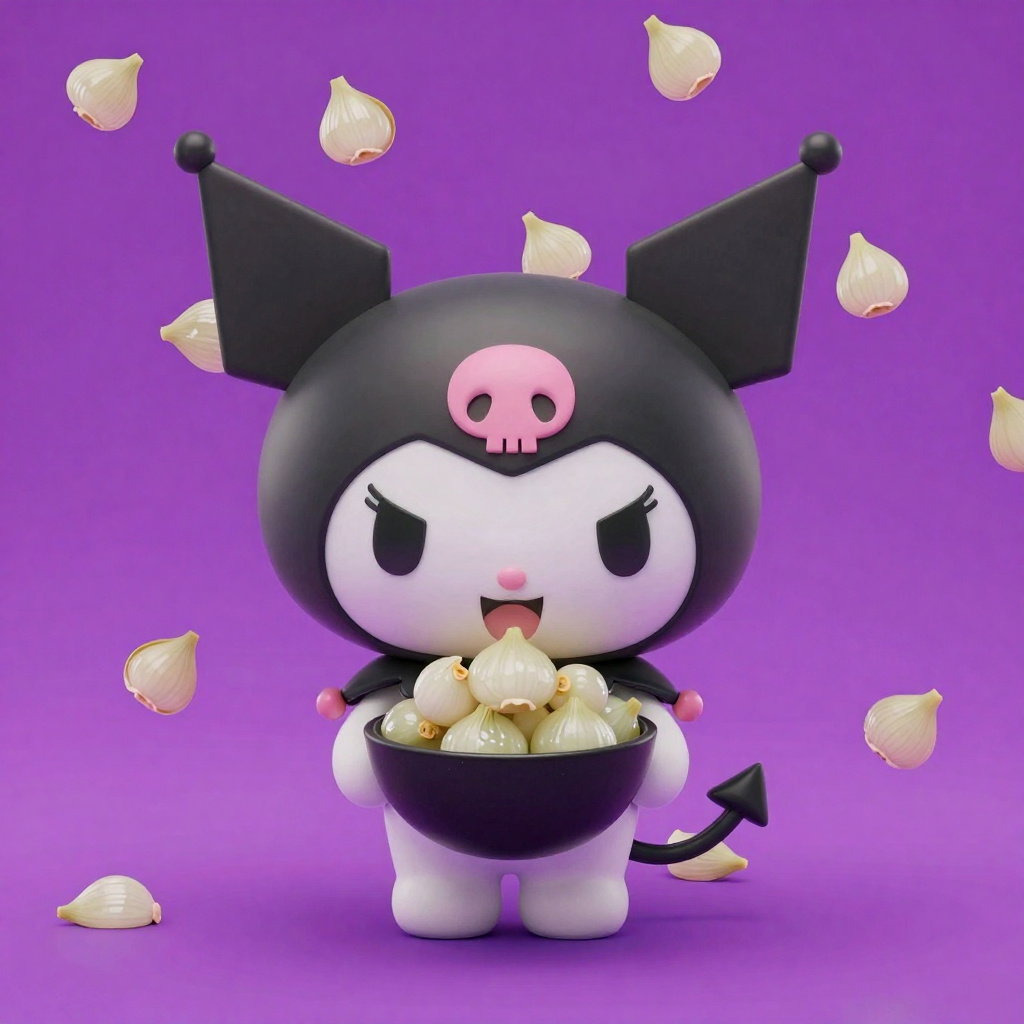 kuromi 3d render with pickled shallots