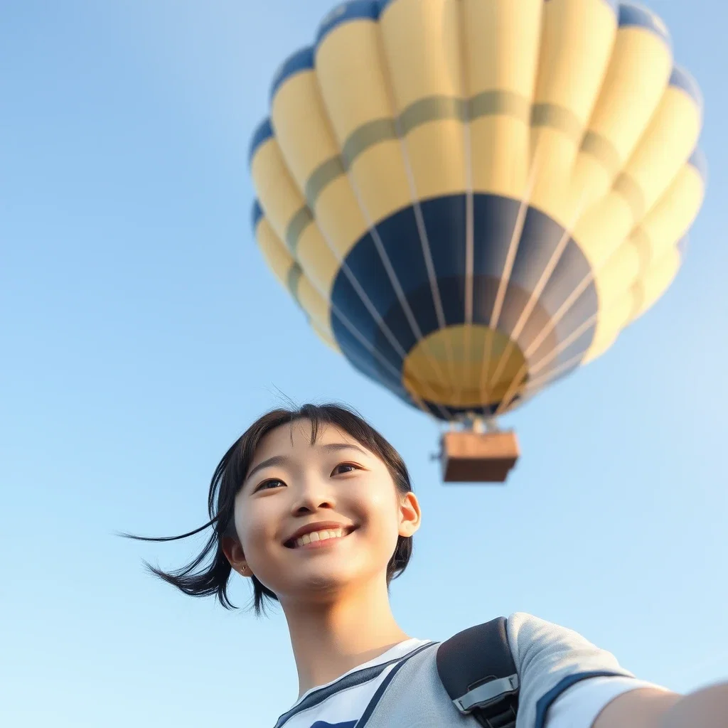flying balloon japanese schoolgirl smiling photo