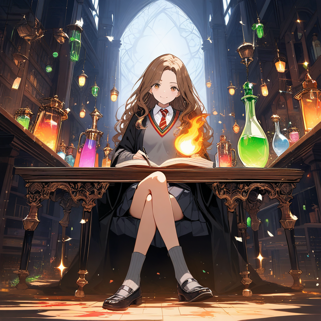 hermione granger making potion in gothic room