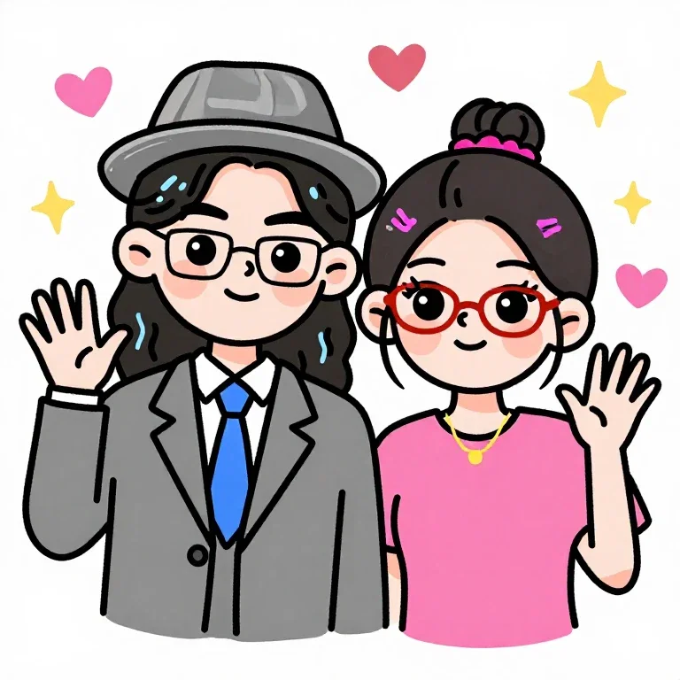cute stylish friends matching poses waving