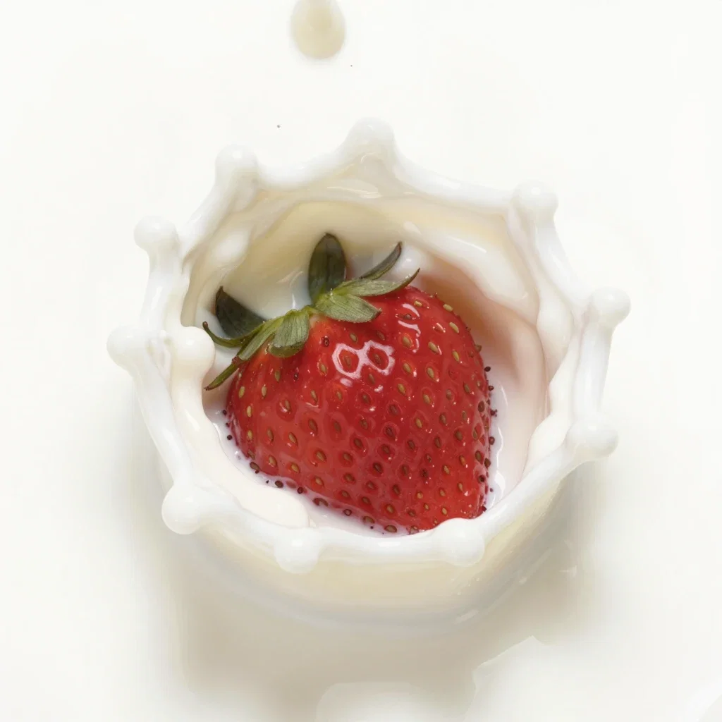 strawberry falls creating milk crown