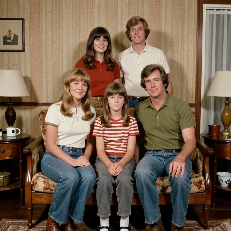 retro family portrait vintage living room