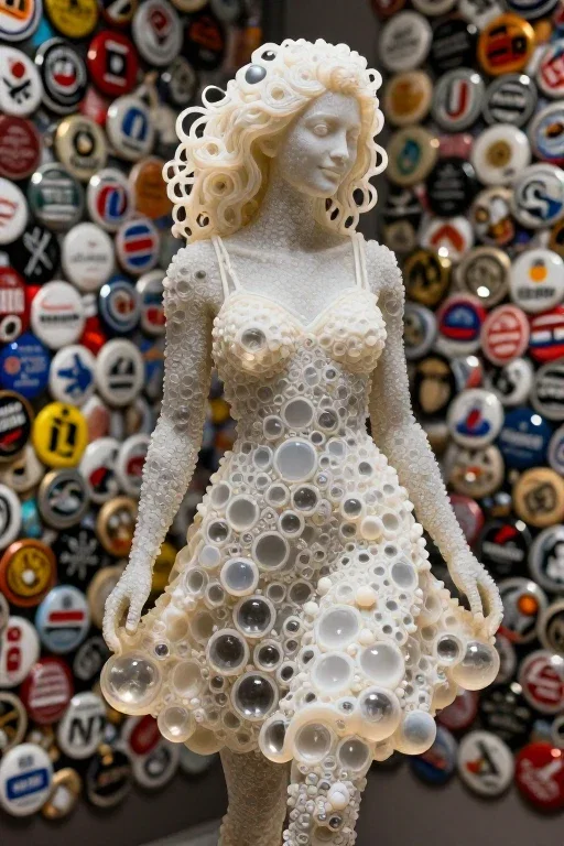 bubble crystal sculpture smiling woman summer dress