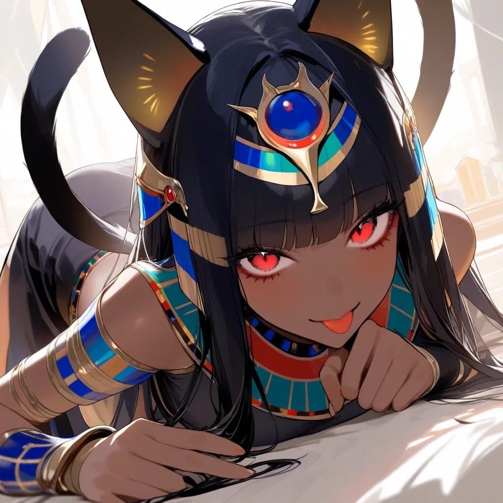 ancient egyptian cat girl with dark skin