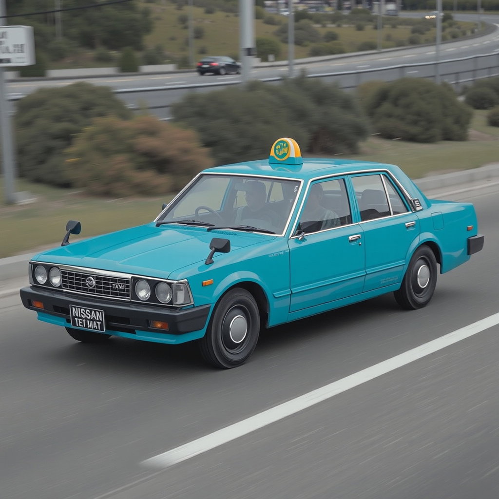 vintage blue nissan cedric taxi blurred motion streaks