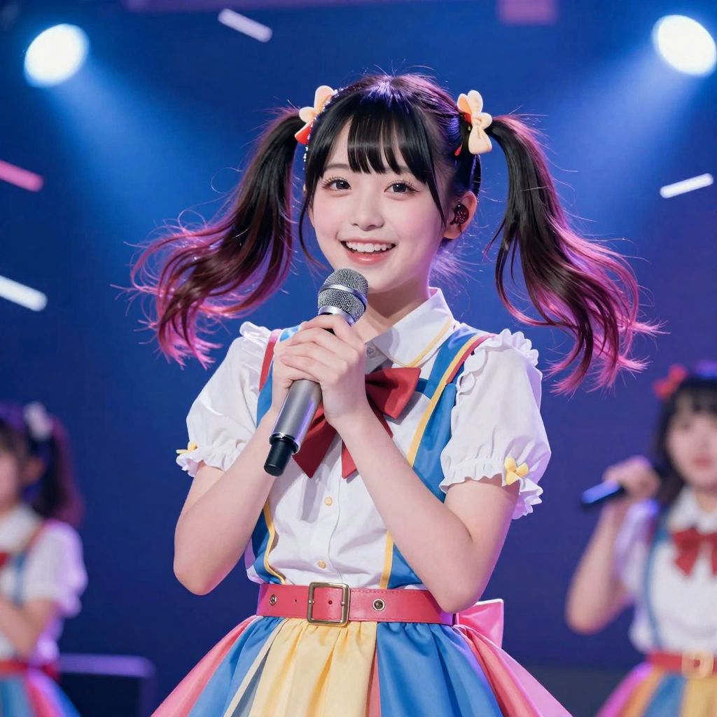 cute japanese school idol twin pigtails microphone