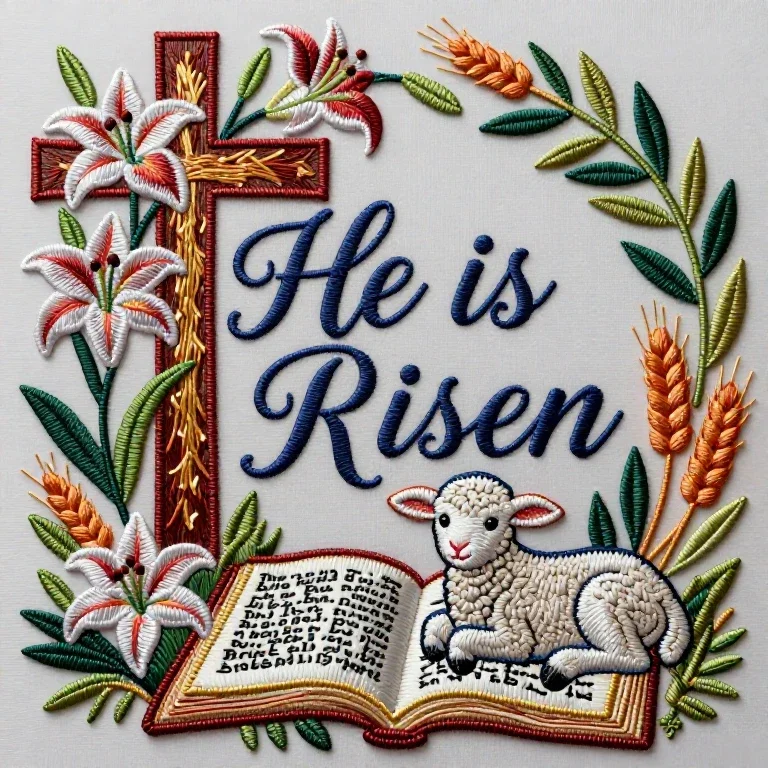 easter embroidery religious symbolism he is risen art