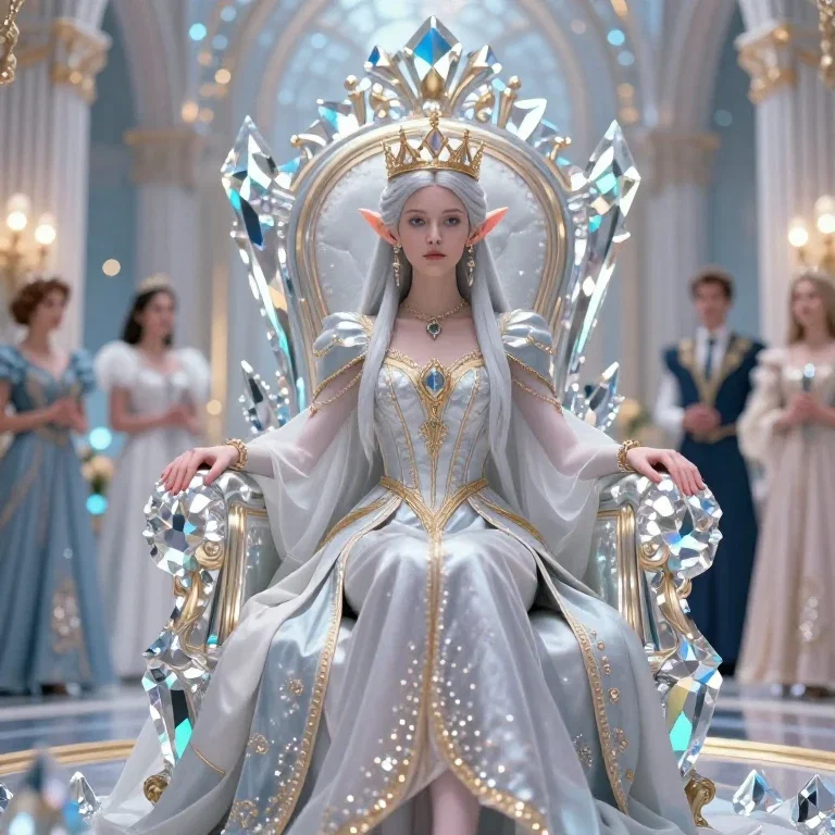elf princess crystal throne palace attendants