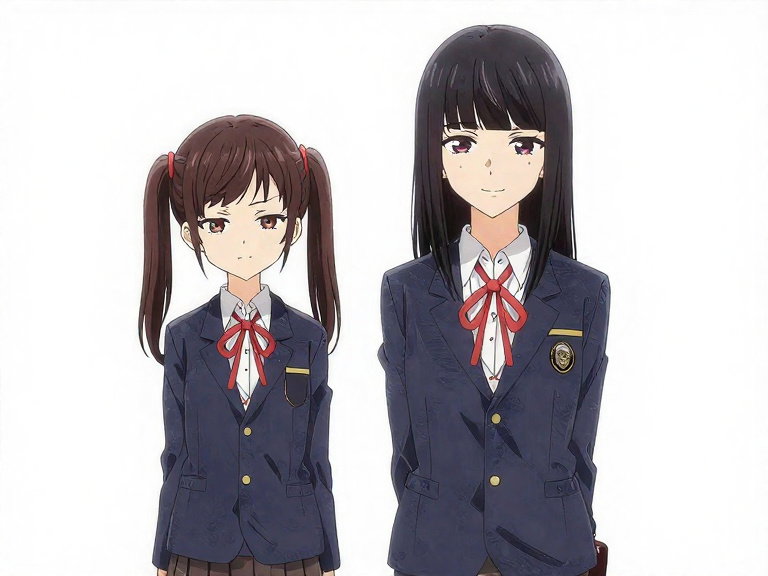 anime high school girls standing together
