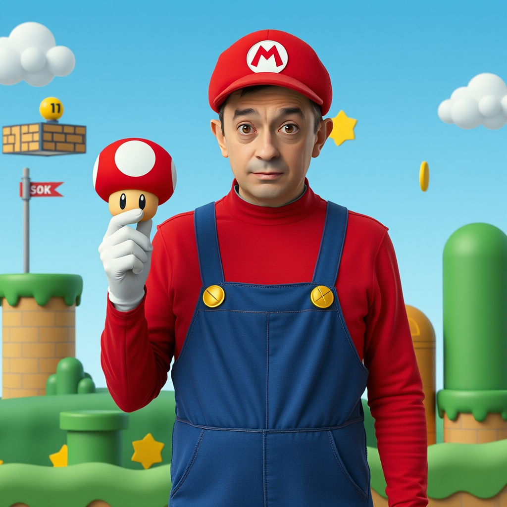 mr bean mario costume super mushroom detailed 3d rendered