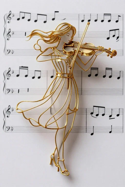 golden wire art girl playing violin