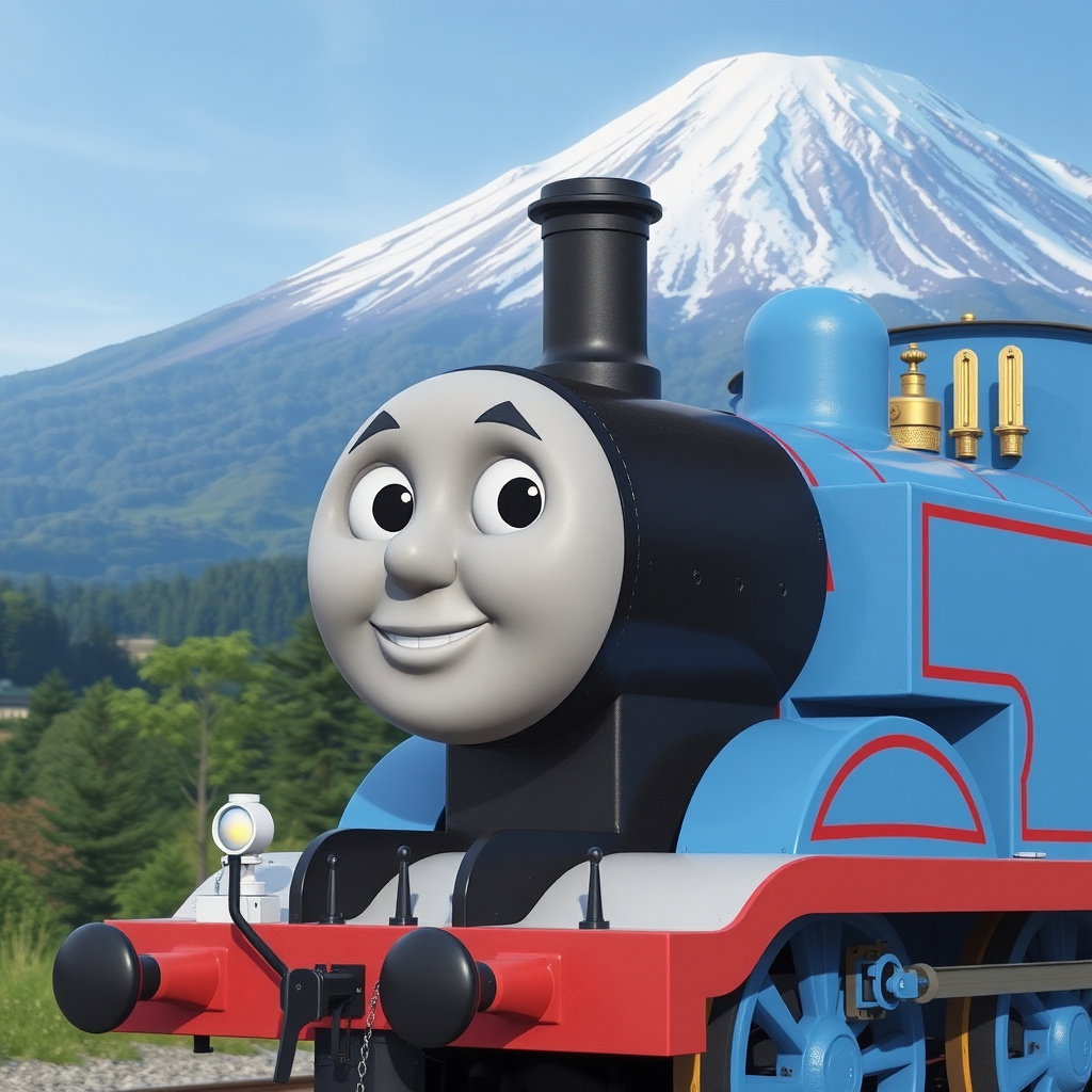 thomas tank engine render mount fuji backdrop