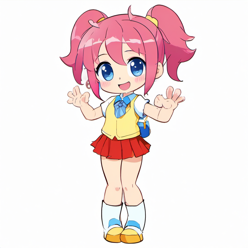 anime school girl pink twintails blue eyes smiling
