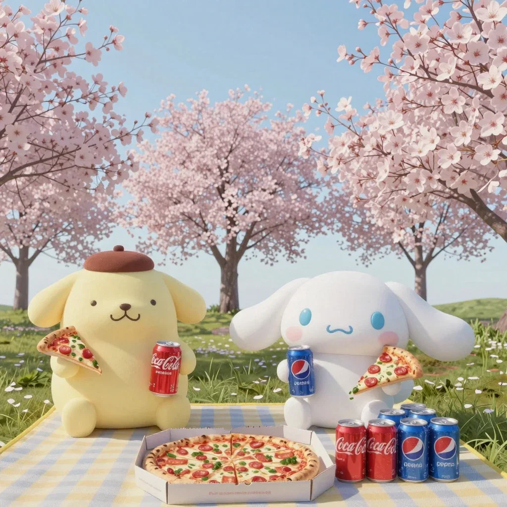 pompompurin cinnamoroll hanami cherry blossoms picnic