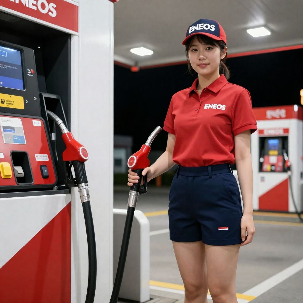 japanese eneos attendant fueling at night