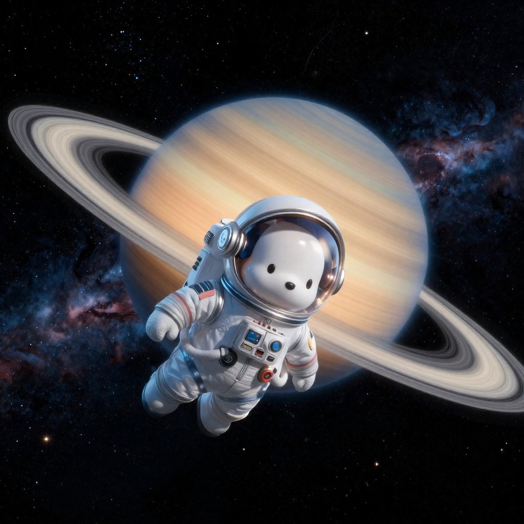 chubby sanrio dog astronaut saturn rings