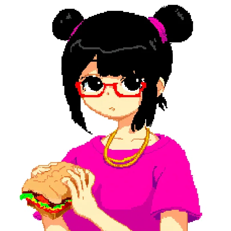 anime girl with black hair red glasses