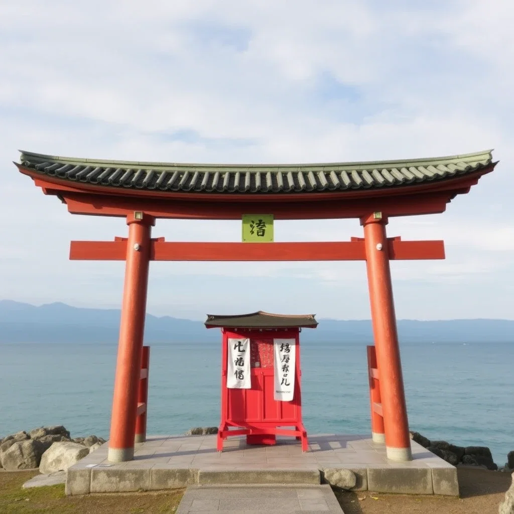 japanese shrine by sea